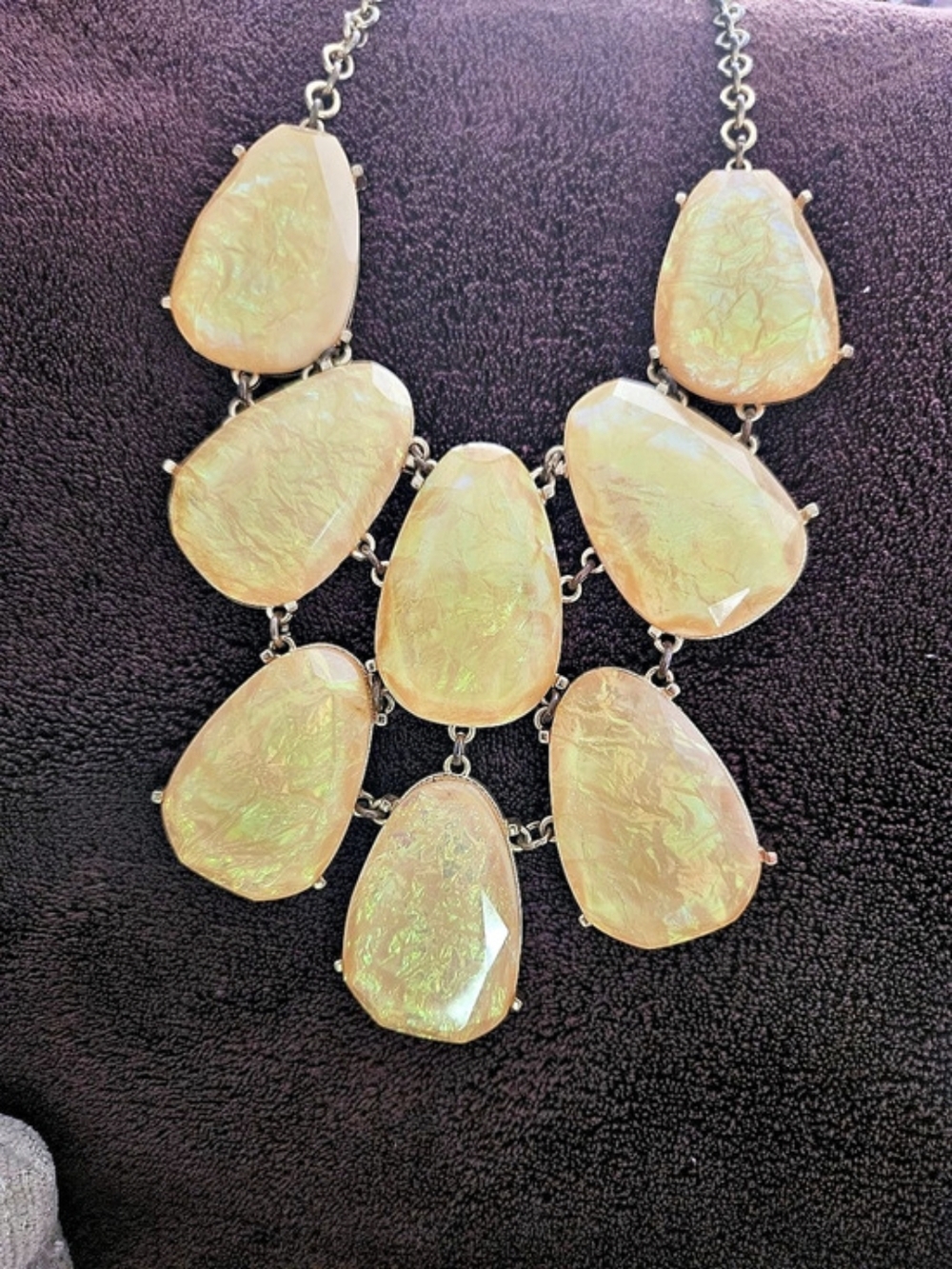 Iridescent Statement Necklace in Yellow & Gold Like New